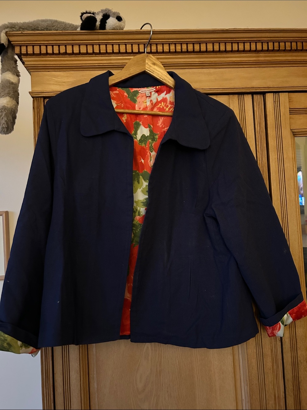 Frances Valentine Navy Jacket with Floral Lining XL